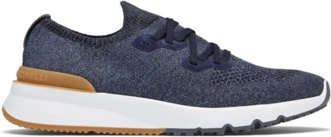 BRUNELLO CUCINELLI Blauwe Katoenen Mesh Sneakers Lichtgewicht Blue Heren