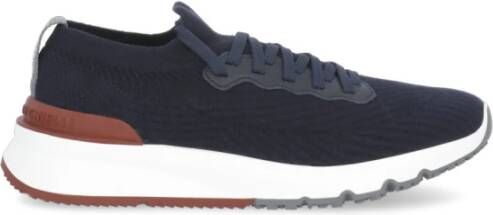 BRUNELLO CUCINELLI Blauwe Stoffen Sneakers met Leren Details Blue Heren