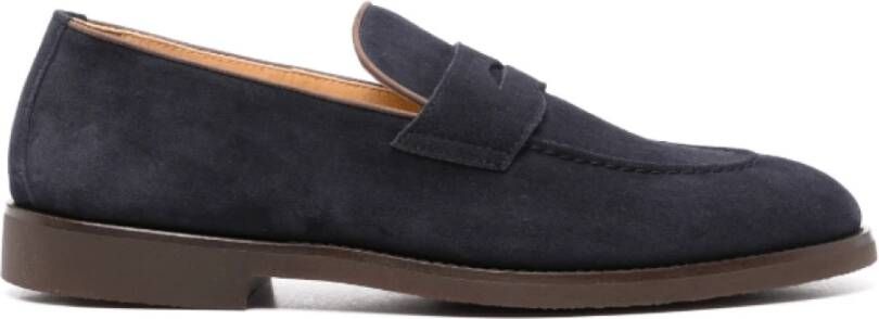 BRUNELLO CUCINELLI Blauwe Suède Penny Slot Loafers Blue Heren