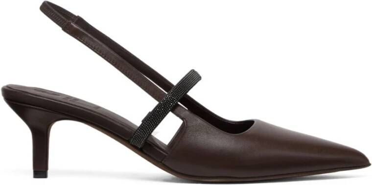 BRUNELLO CUCINELLI Bruin Leren Slingback Middelhak Schoenen Brown Dames