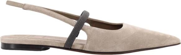 BRUNELLO CUCINELLI Bruine Suède Ballerina Stretchband Beige Dames