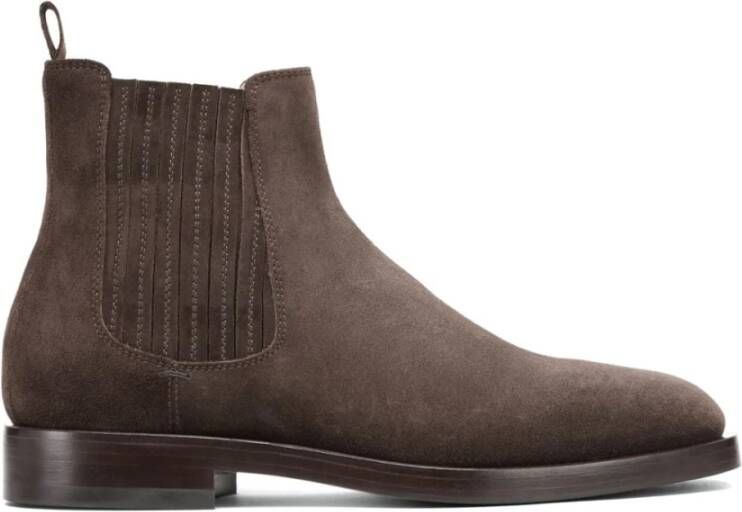 BRUNELLO CUCINELLI Bruine suède enkellaarzen met paneeldesign Brown Heren