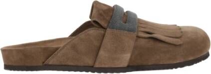 BRUNELLO CUCINELLI Bruine Suède Fringe Platte Sandalen Brown Dames