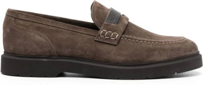 BRUNELLO CUCINELLI Bruine Suède Penny Loafers Platte Schoenen Brown Dames