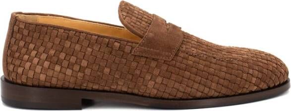 BRUNELLO CUCINELLI Casual Penny Loafer in Geweven Suède Brown Heren