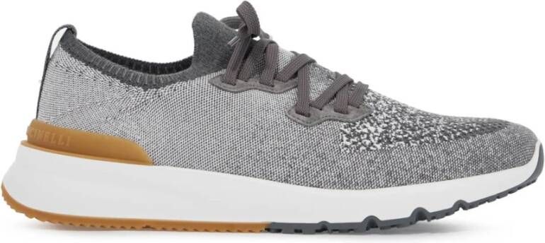 BRUNELLO CUCINELLI Chiné Gebreide Sneakers met Micro-Gaatjes Techniek Gray Heren