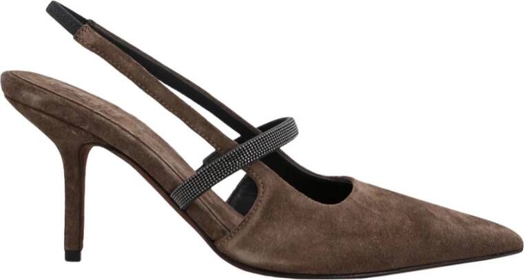 BRUNELLO CUCINELLI Elegante Suede Slingback Pumps Brown Dames