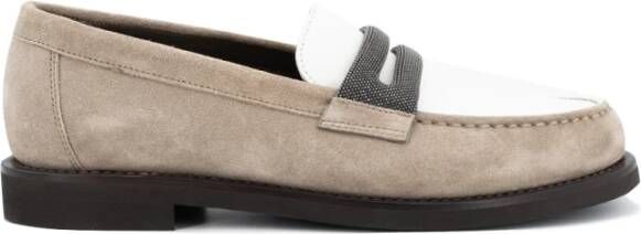 BRUNELLO CUCINELLI Fluweel Lederen Juweel Mocassins Beige Dames