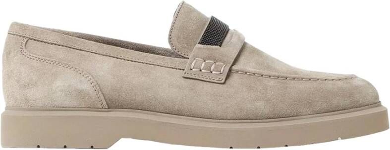 BRUNELLO CUCINELLI Fluwelen Penny Loafer met Monile Detail Gray Dames