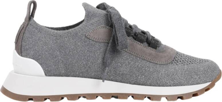 BRUNELLO CUCINELLI Glanzende Gebreide Sneakers Gray Dames