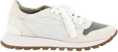 BRUNELLO CUCINELLI Glitter Teen Lace-Up Sneakers met Suède Detail White Dames