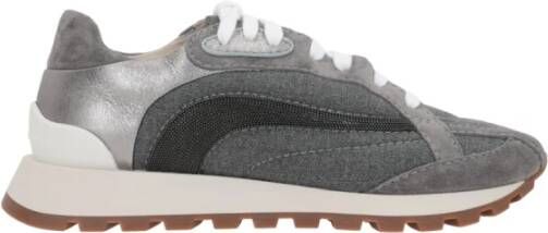 BRUNELLO CUCINELLI Grijze Canvas en Suède Lage Sneakers Gray Dames