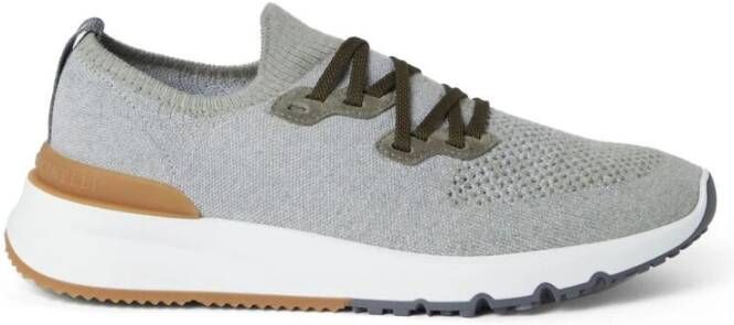 BRUNELLO CUCINELLI Grijze Katoenmix Sneaker Logo Print Gray Heren