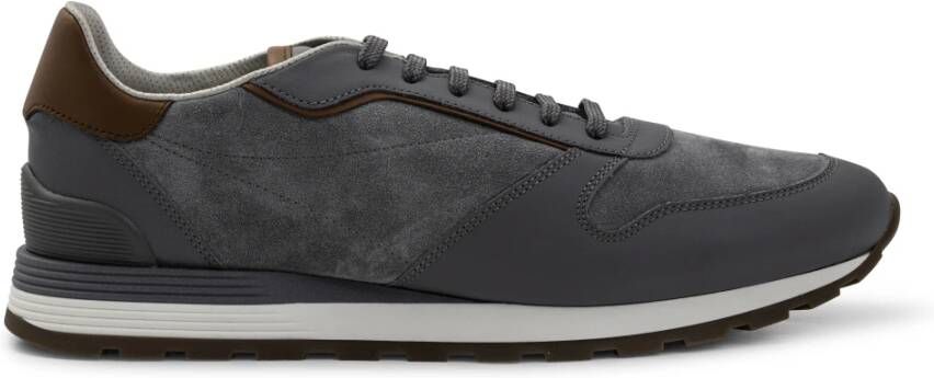 BRUNELLO CUCINELLI Grijze Leren Panel Sneakers Gray Heren