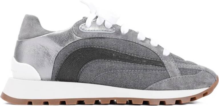 BRUNELLO CUCINELLI Grijze Leren Sneakers Amandel Teen Gray Dames