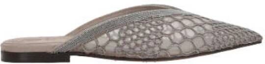 BRUNELLO CUCINELLI Grijze Mesh Monile Geborduurde Platte Sandalen Gray Dames