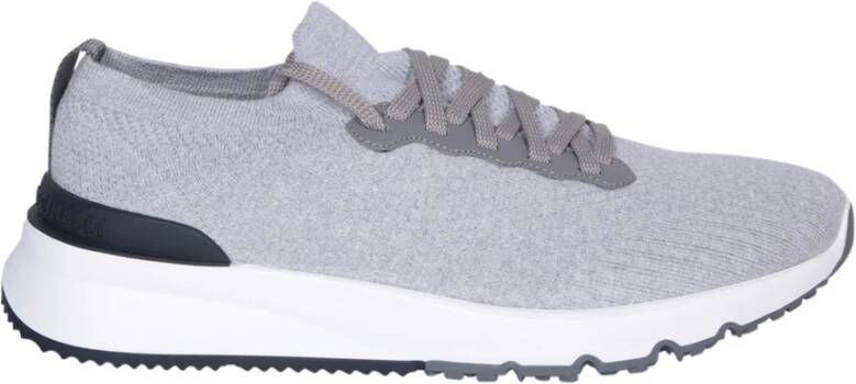 BRUNELLO CUCINELLI Grijze Sneakers Ronde Neus Sok Enkel Gray Heren