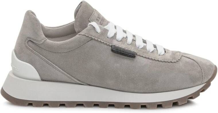 BRUNELLO CUCINELLI Grijze Sneakers Veters Ronde Neus Rubber Gray Dames