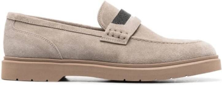 BRUNELLO CUCINELLI Grijze Suède Loafers met Kralen Detail Gray Dames