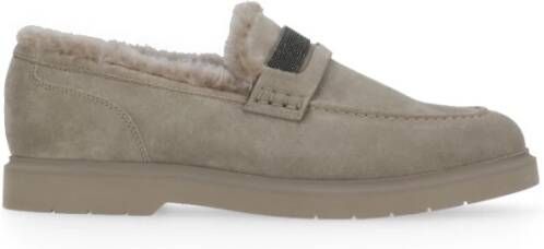 BRUNELLO CUCINELLI Grijze Suède Loafers met Messing Details Gray Dames