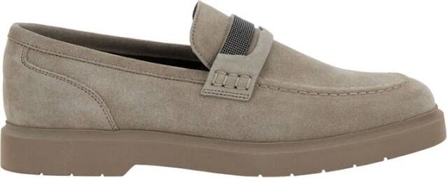 BRUNELLO CUCINELLI Grijze Suède Loafers met Monile Detail Gray Dames