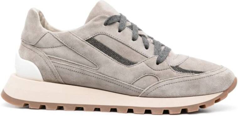 BRUNELLO CUCINELLI Grijze Versierde Suède Sneakers Gray Dames