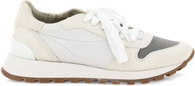 BRUNELLO CUCINELLI Witte Suède Leren Sneakers met Diamond Cut-BR Details White Dames