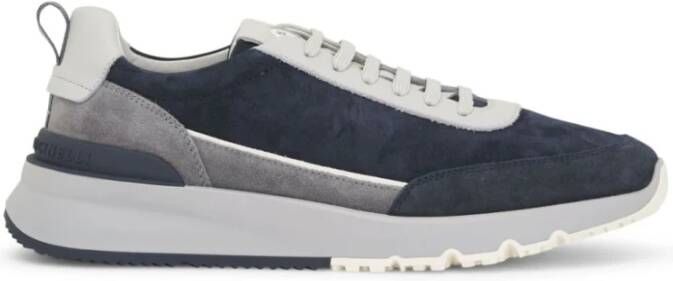 BRUNELLO CUCINELLI Lage Panel Sneakers Blauw Grijs Wit Blue Heren