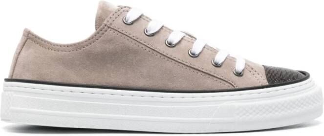 BRUNELLO CUCINELLI Lage suède sneakers met geborduurd Monile-detail Brown Dames