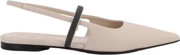 BRUNELLO CUCINELLI Leren ballerina`s met kostbare band Beige Dames