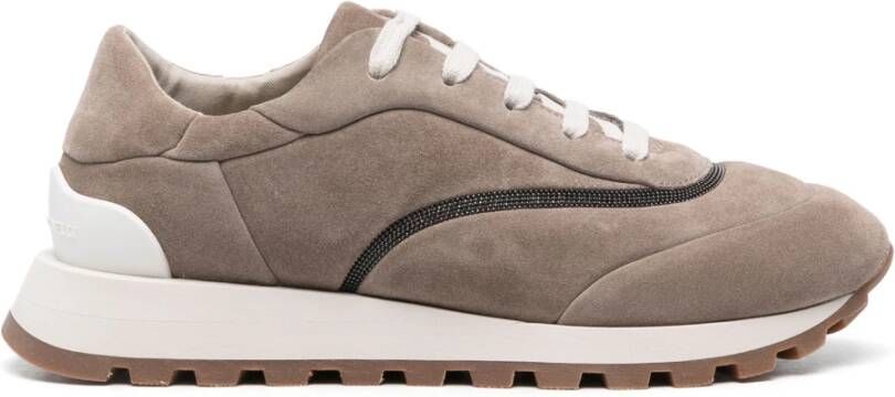 BRUNELLO CUCINELLI Leren Chain Sneakers Made in Italy Beige Dames