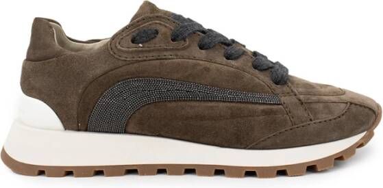 BRUNELLO CUCINELLI Lichtgewicht wol canvas suède runners Brown Dames