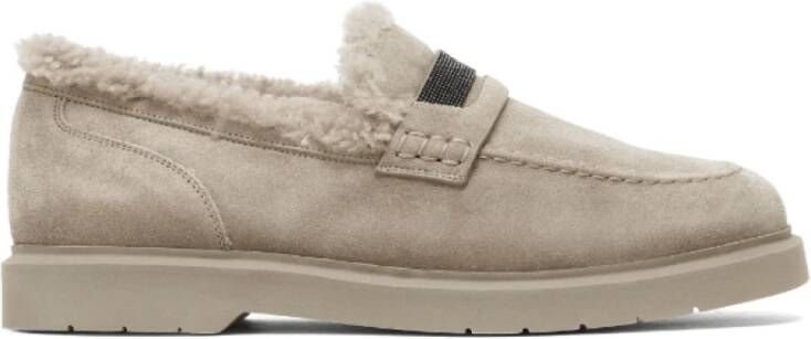 BRUNELLO CUCINELLI Lichtgrijze Shearling Penny Loafers Gray Dames