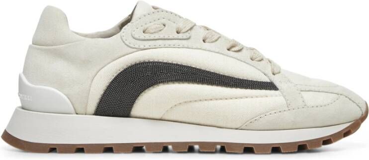 BRUNELLO CUCINELLI Lichtgrijze Sneakers met Precious Stripe Borduurwerk Multicolor Dames