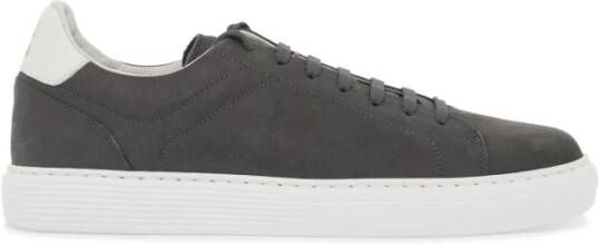 BRUNELLO CUCINELLI Logo Nubuck Sneakers Lichtgewicht Rubberen Zool Gray Heren