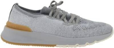 BRUNELLO CUCINELLI Mesh Lace-Up Sneakers met Contrasterende Hiel Gray Heren