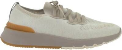 BRUNELLO CUCINELLI Mesh Lace-Up Sneakers met puntige neus Beige Heren