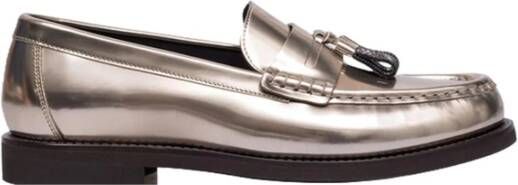 BRUNELLO CUCINELLI Metallic Leren Loafers met Kwast Ketting Gray Dames