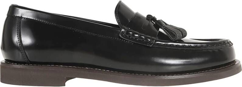 BRUNELLO CUCINELLI Minimal Calfskin Penny Loafer Tassels Black Dames