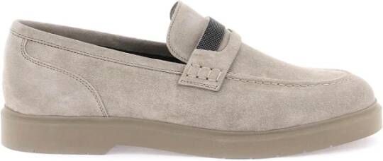 BRUNELLO CUCINELLI Monili suède loafers met penny bar Gray Dames