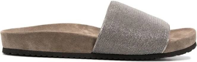 BRUNELLO CUCINELLI Zilveren Leren Monili Vamp Slides Gray Dames