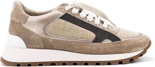 BRUNELLO CUCINELLI Geometrisch Geborduurde Sneakers Brown Dames