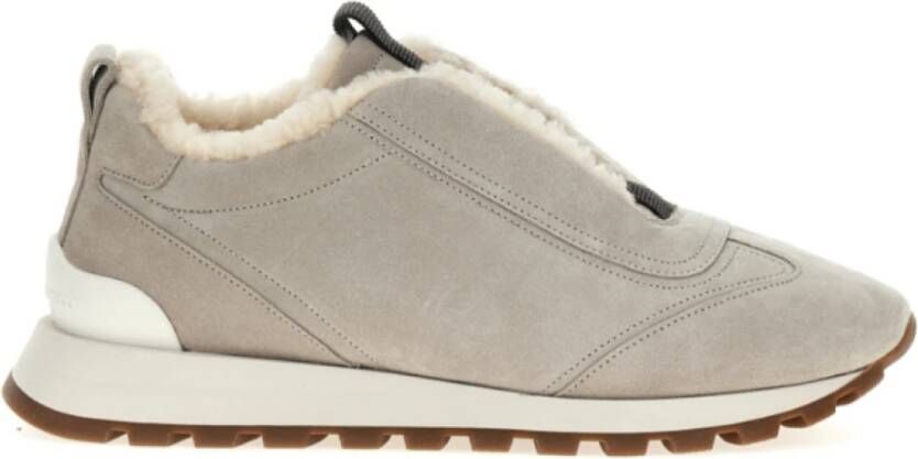 BRUNELLO CUCINELLI Suede Chain-Detail Sneakers Beige Dames