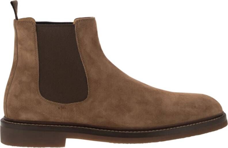 BRUNELLO CUCINELLI Suede Chelsea Boot met Ambacht en Fijne Materialen Brown Heren