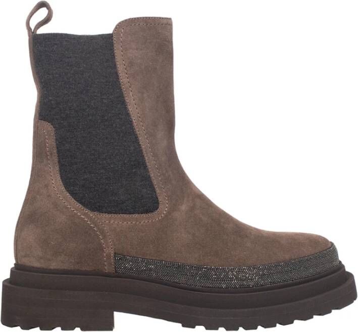 BRUNELLO CUCINELLI Suède Chelsea Boot met Elastische Banden Brown Dames