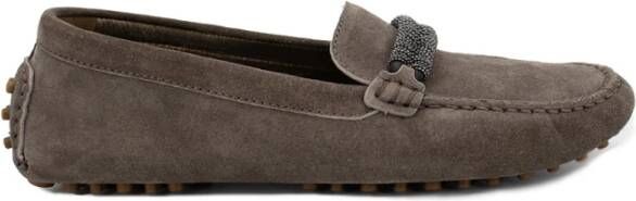 BRUNELLO CUCINELLI Suede Jewel Moccasins Gray Dames