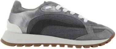 BRUNELLO CUCINELLI Suède Leren Sneakers Vrouwen Paneelontwerp Gray Dames