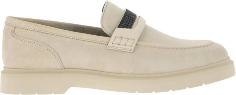 BRUNELLO CUCINELLI Suede Penny Loafer met Sieraden Beige Dames