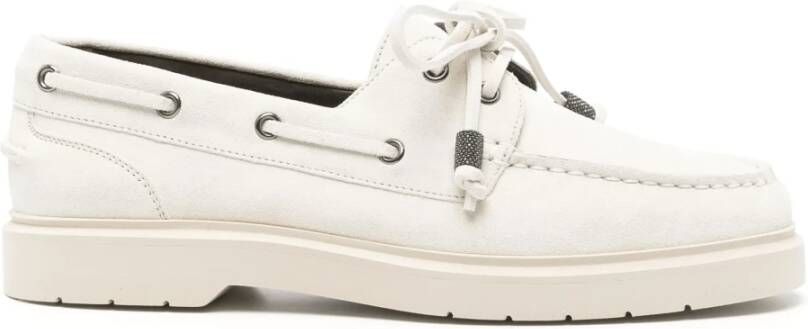 BRUNELLO CUCINELLI Suede Penny Loafers met Glanzende Aglets White Dames