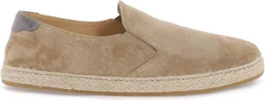 BRUNELLO CUCINELLI Suede Slip Ons met Touw Inzetstuk Beige Heren